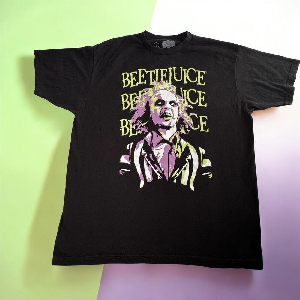 Beetlejuice Graphic T-Shirt Mens XL Black Goth Horror Movie Streetwear Y2K Core